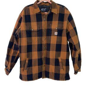 Carhartt Mens Jacket Size XL Brown Relaxed Fit Heavyweight Flannel Sherpa Plaid